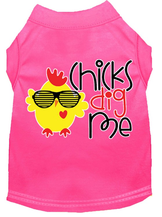 Chicks Dig Me Screen Print Dog Shirt Bright Pink XXL